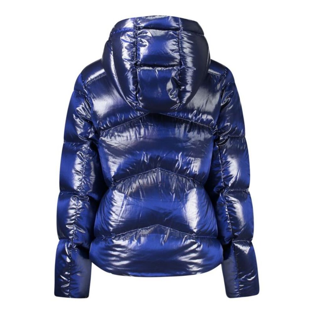K-WAY Hooded Puffer Jacket Shiny Nylon Women Blue Jackets & Coats - Picture 2 of 2
